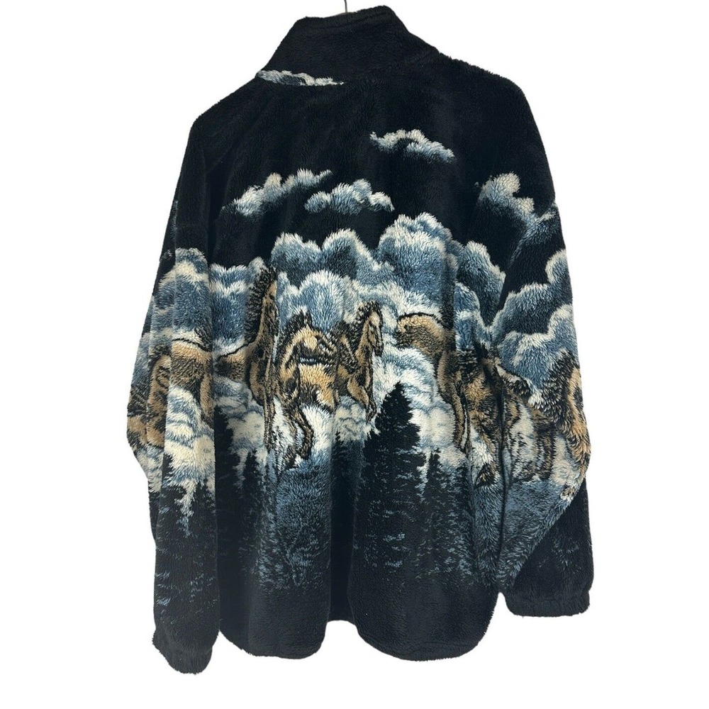 Vtg Mazmania Horse Fleece Sherpa Coat Multicolor Full Zip USA Made Equestrian XL - Picture 3 of 10